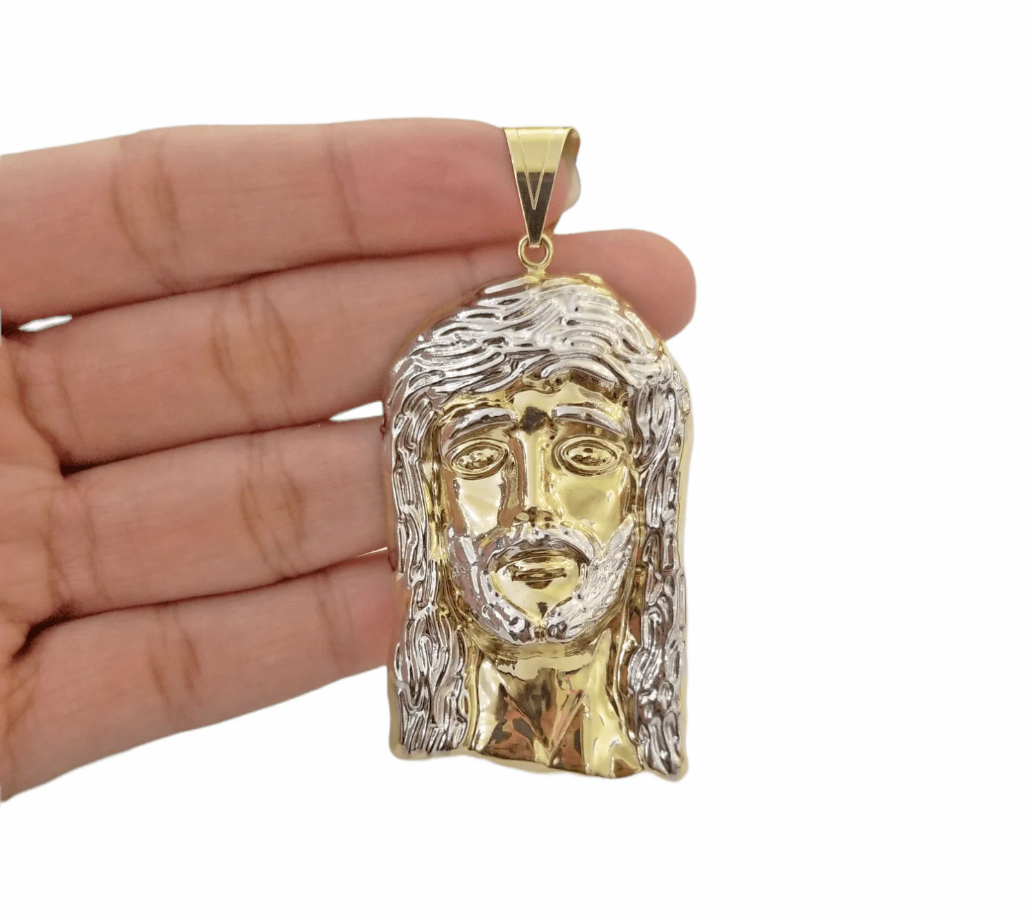 Real 10K Yellow Gold Jesus Head Charm Pendent 3" Inch 10kt - Image 2