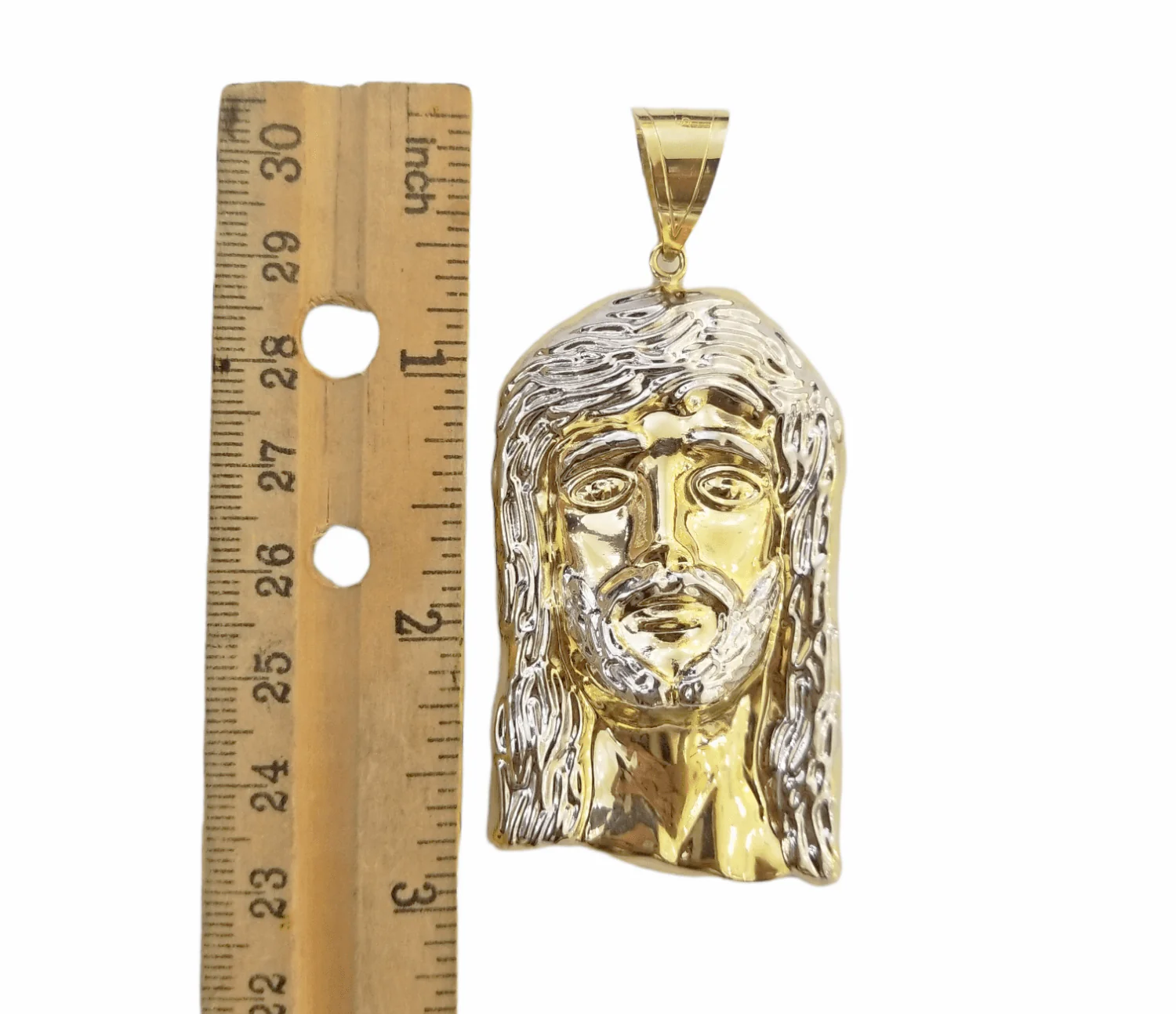 Real 10K Yellow Gold Jesus Head Charm Pendent 3" Inch 10kt - Image 4
