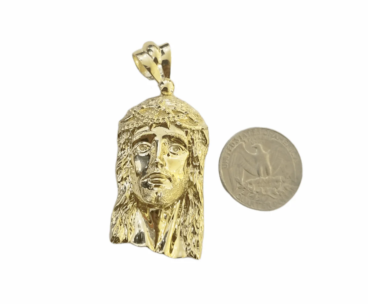 Real 10K Yellow Gold Jesus Head Pendent Charm 2" Inch 10kt - Image 4