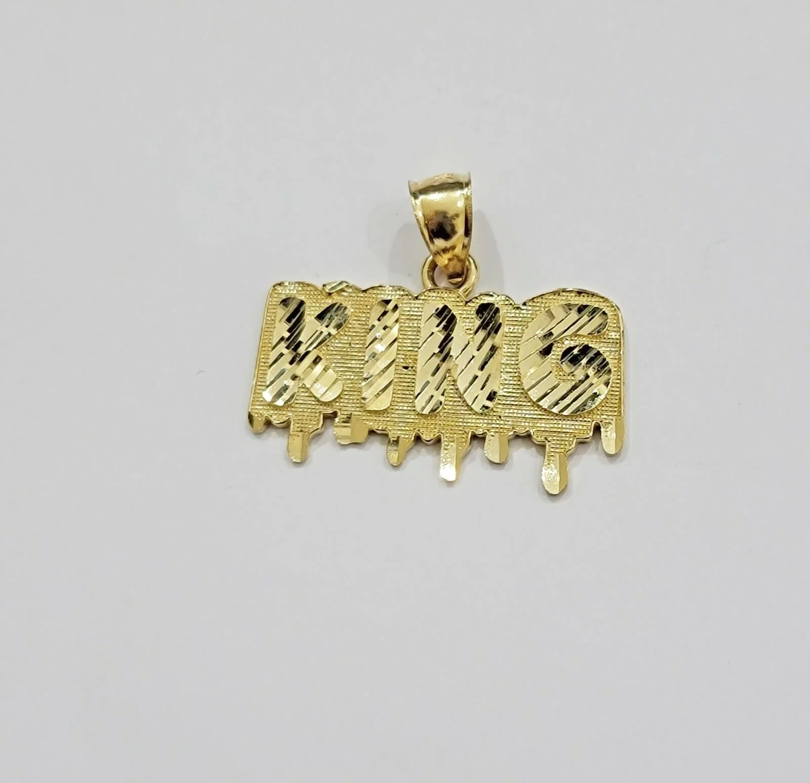 Real 10k Yellow gold King Pendant charm Drip diamond cut for Men 10kt gold - Image 5
