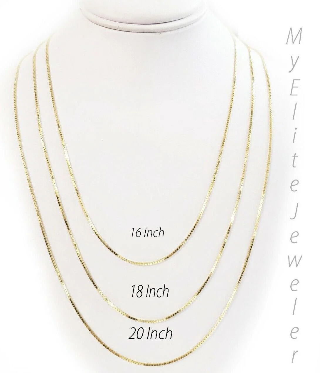 Real 10k Yellow Gold Ladies Chain Box Necklace Pendant 16"  18"  20 Inch 0.8mm - Image 2