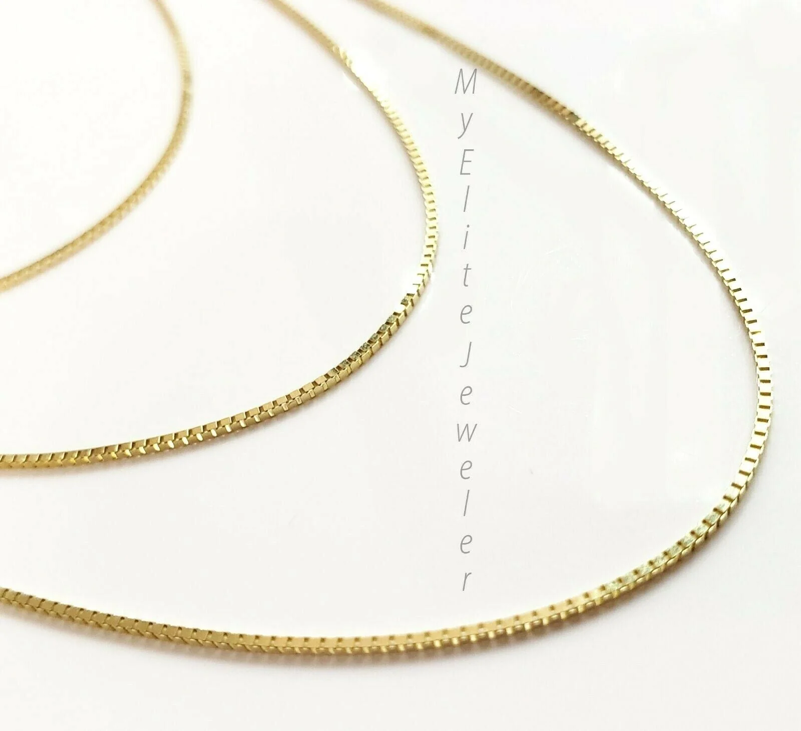 Real 10k Yellow Gold Ladies Chain Box Necklace Pendant 16"  18"  20 Inch 0.8mm - Image 3
