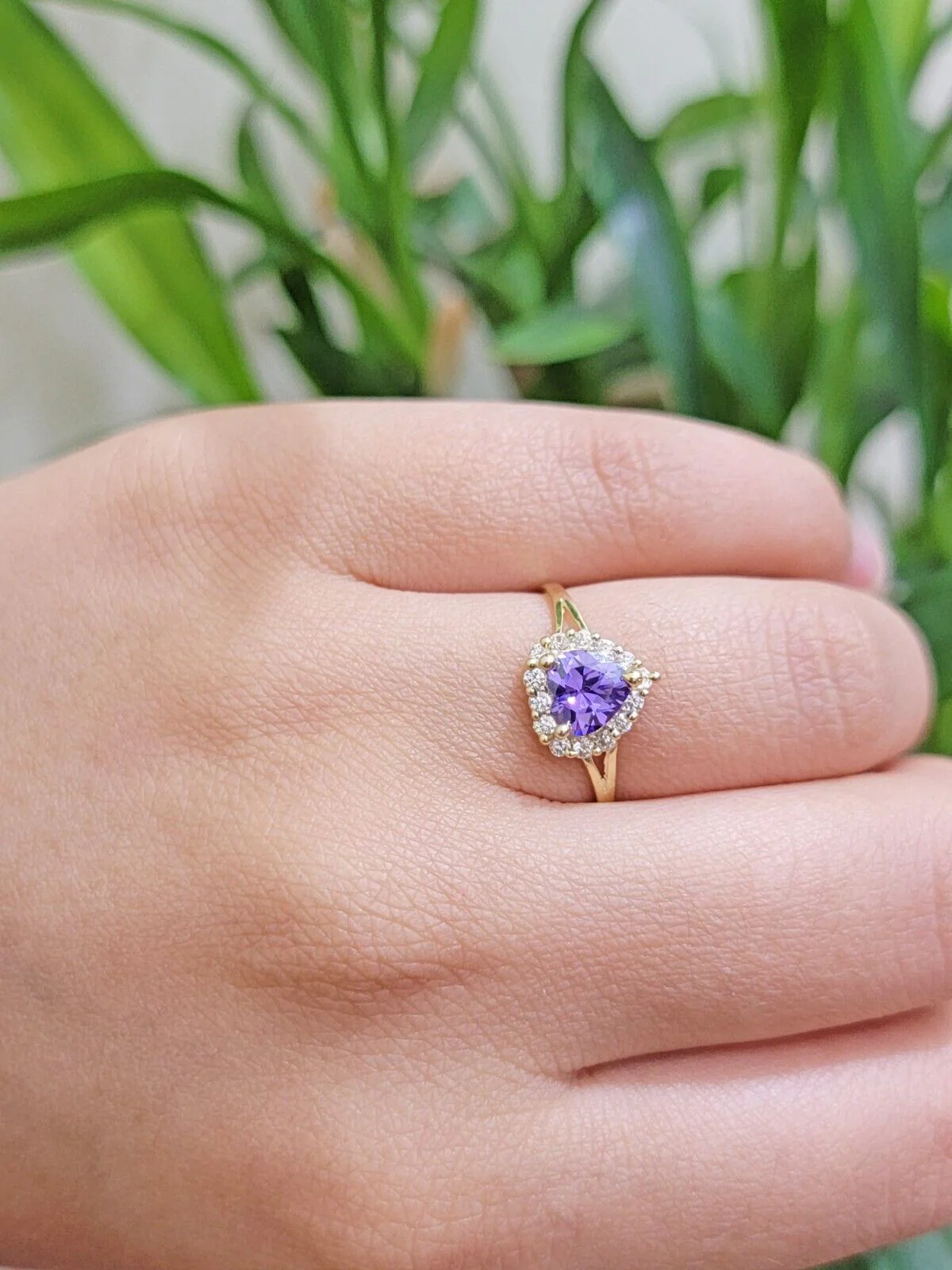 Real 10k Yellow Gold Ladies earring ring and pendant Purple heart Amethyst set All Sizes - Image 3