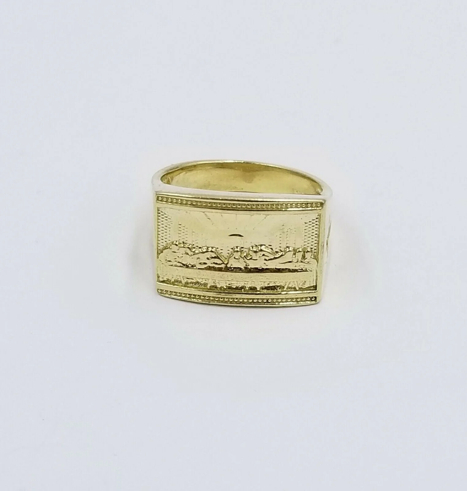REAL 10k Yellow Gold Last Supper Ring Cross Design Men's Ring, All Sizes - Image 3
