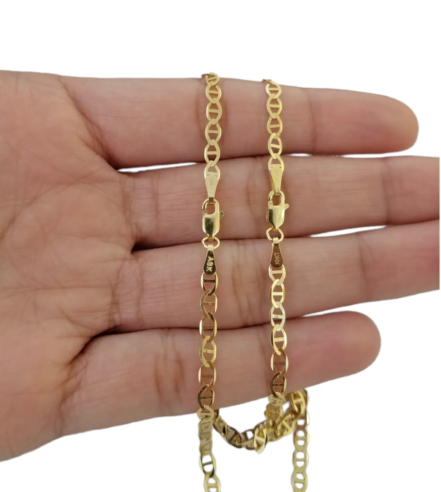 Real 10k Yellow Gold Mariner Anchor Link Necklace Bracelet Set 3mm Chain FOR LADIES - Image 2