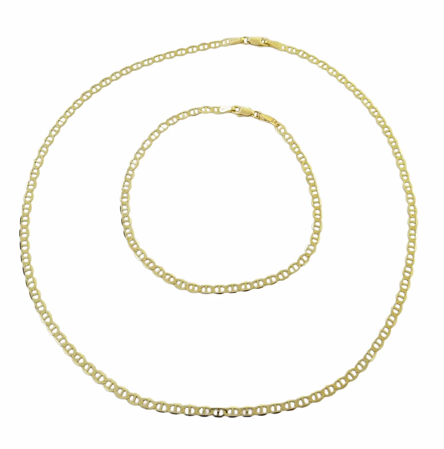 Real 10k Yellow Gold Mariner Anchor Link Necklace Bracelet Set 3mm Chain FOR LADIES - Image 4