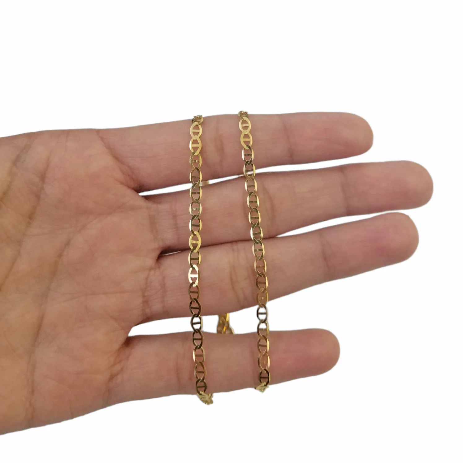 Real 10k Yellow Gold Mariner Anchor Link Necklace Bracelet Set 3mm Chain FOR LADIES - Image 7