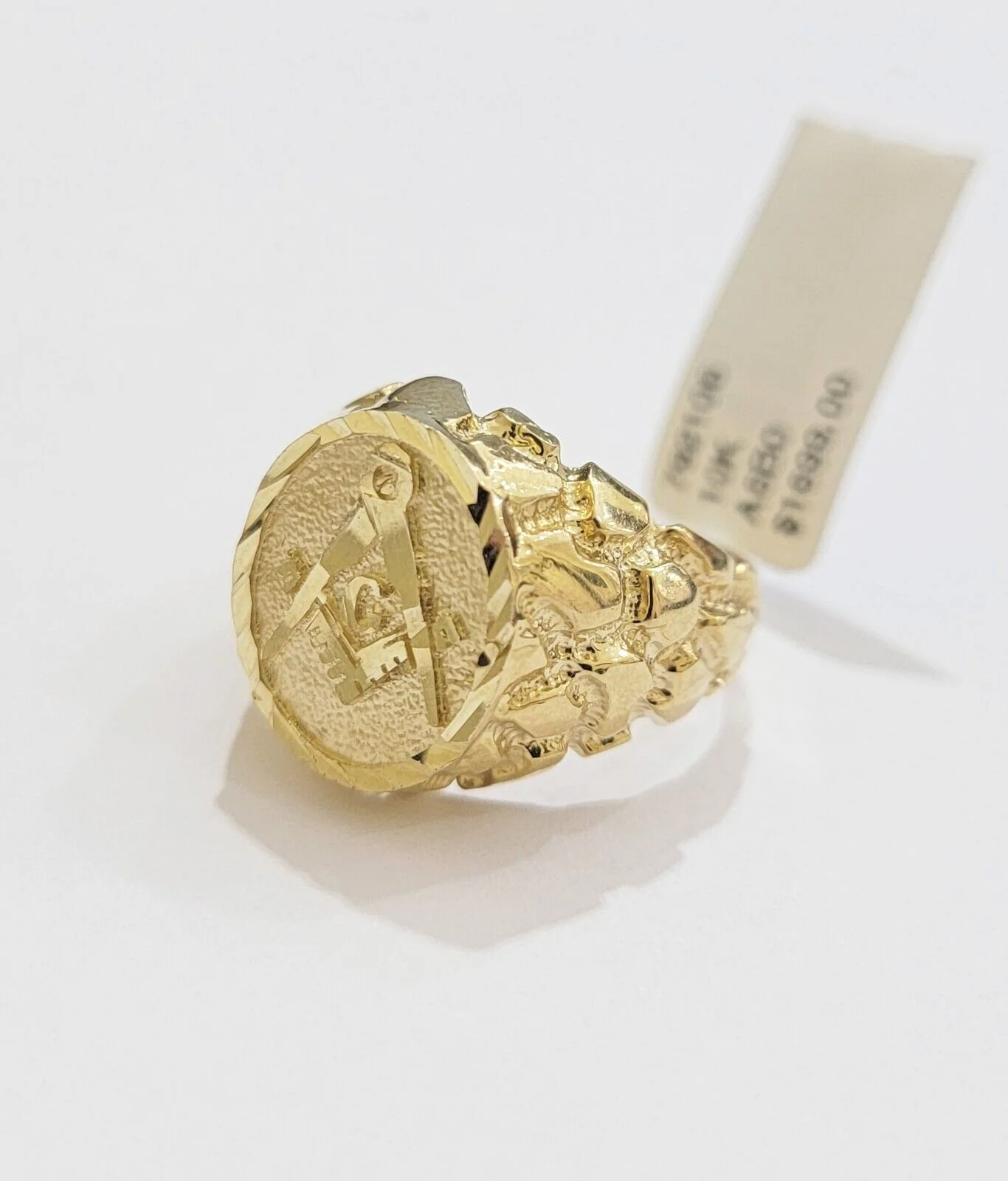 Real 10k Yellow Gold Masonic Ring Mens Nugget Band Round Shape Pinky Casual Ring All Sizes - Image 2