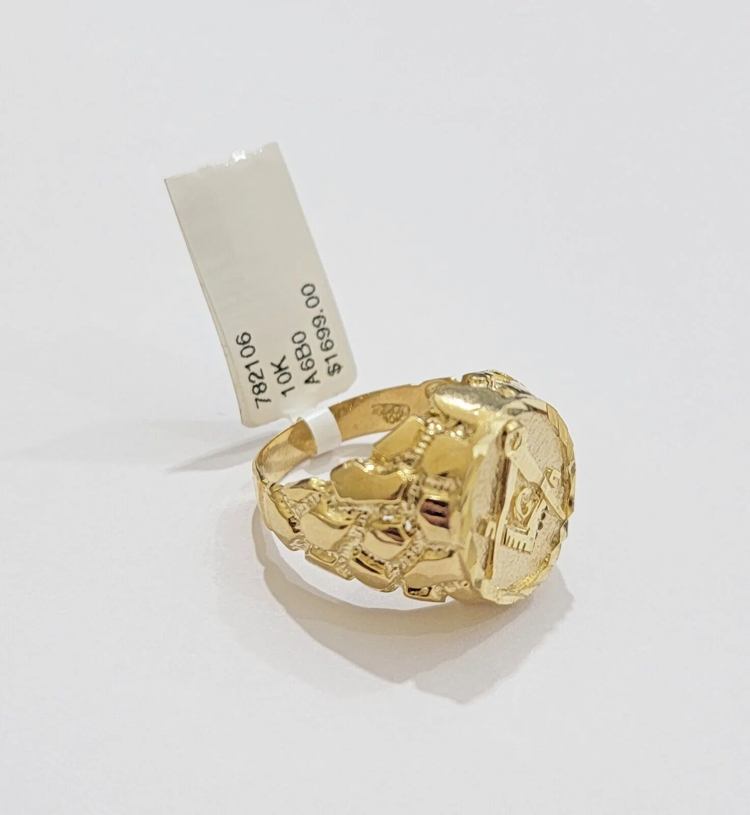 Real 10k Yellow Gold Masonic Ring Mens Nugget Band Round Shape Pinky Casual Ring All Sizes - Image 3