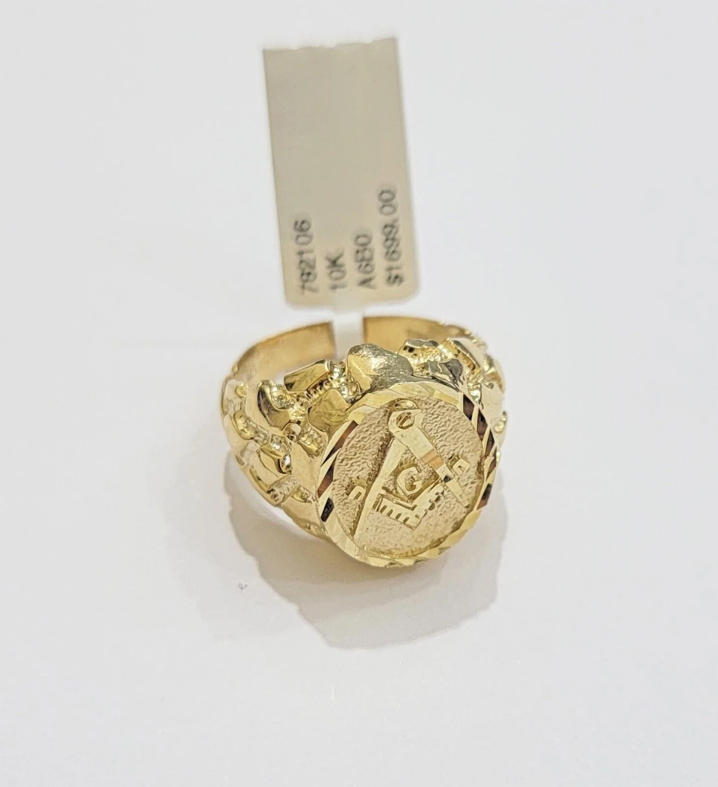 Real 10k Yellow Gold Masonic Ring Mens Nugget Band Round Shape Pinky Casual Ring All Sizes - Image 4