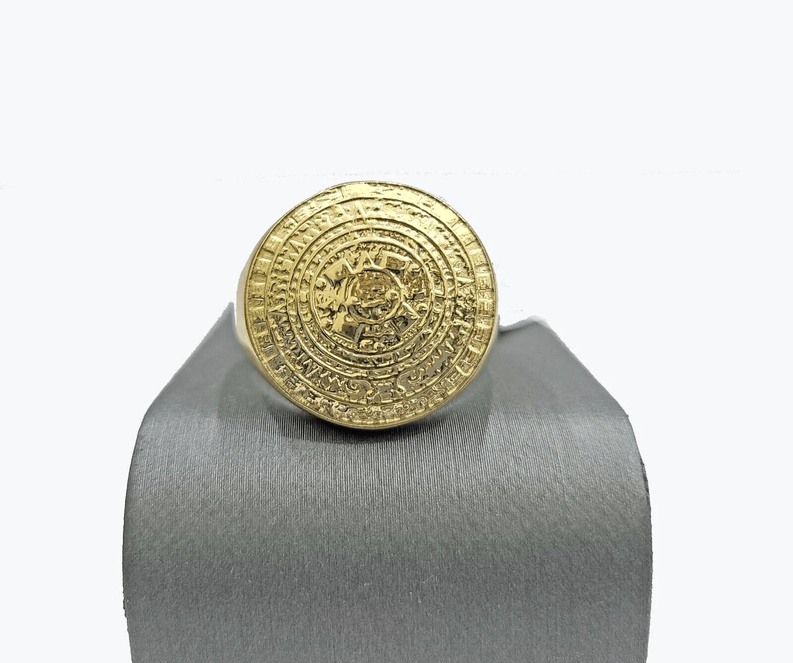Real 10k Yellow Gold Mayan Calendar  Ring Band All Sizes - Image 3