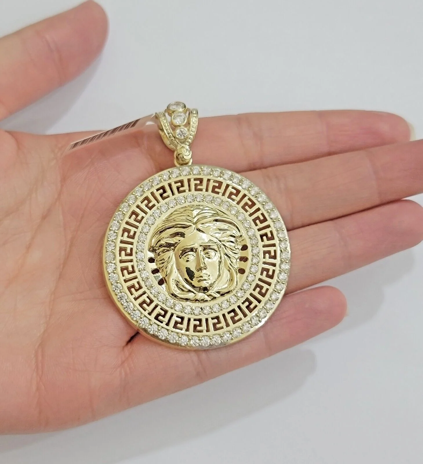 Real 10k Yellow Gold Medusa Head Charm Pendant 2.25" With Stones 10kt for Chain - Image 2