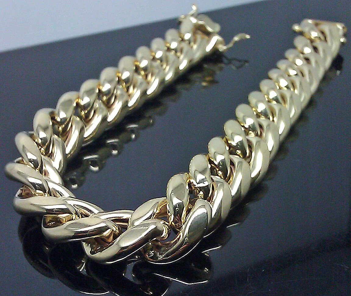 Real 10k Yellow Gold Men 11mm Miami Cuban Bracelet Box Lock 9" - Image 2