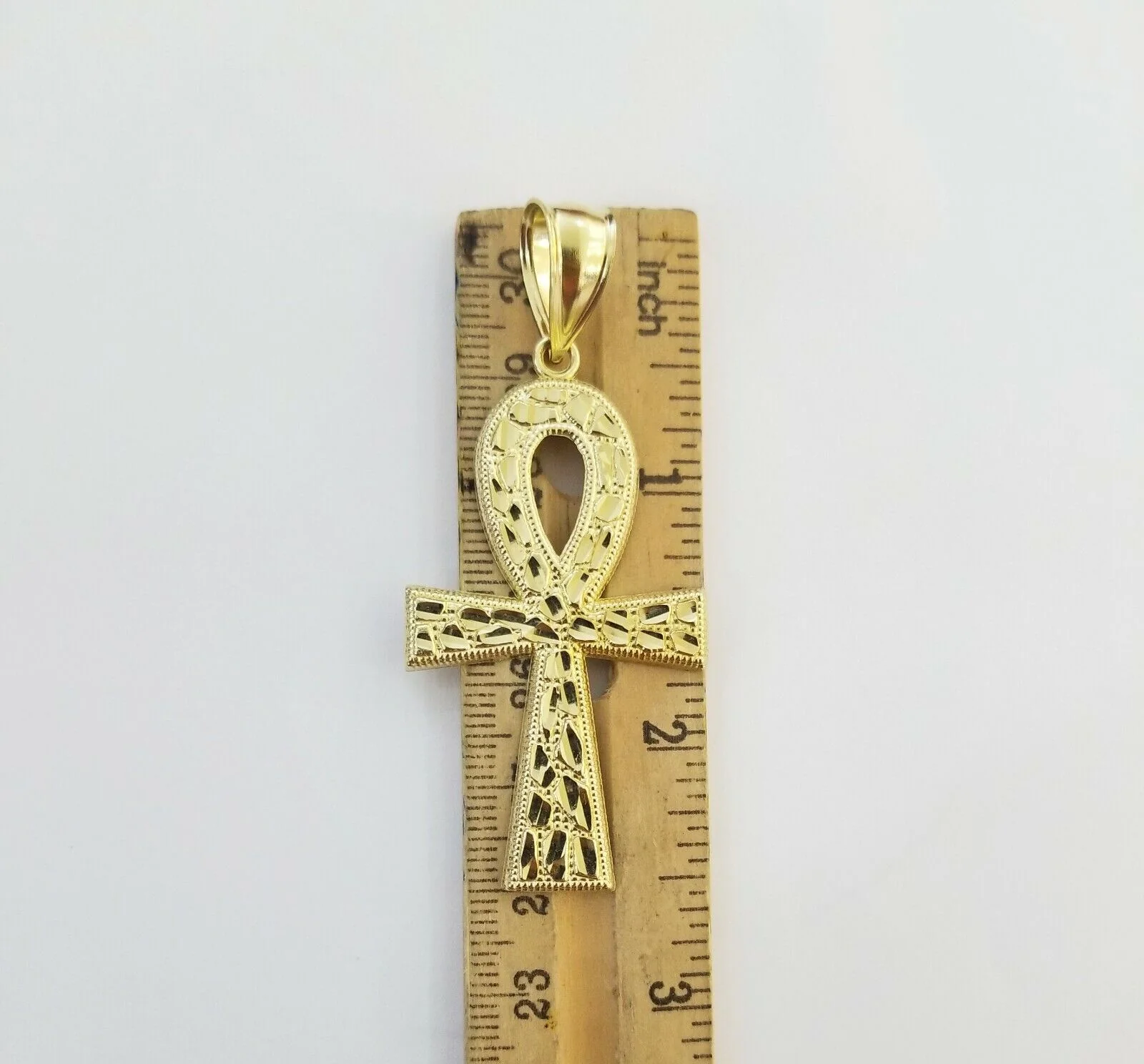 Real 10k Yellow Gold Men Ankh Cross Charm 20" Inch 6mm Miami Cuban Chain - Image 7