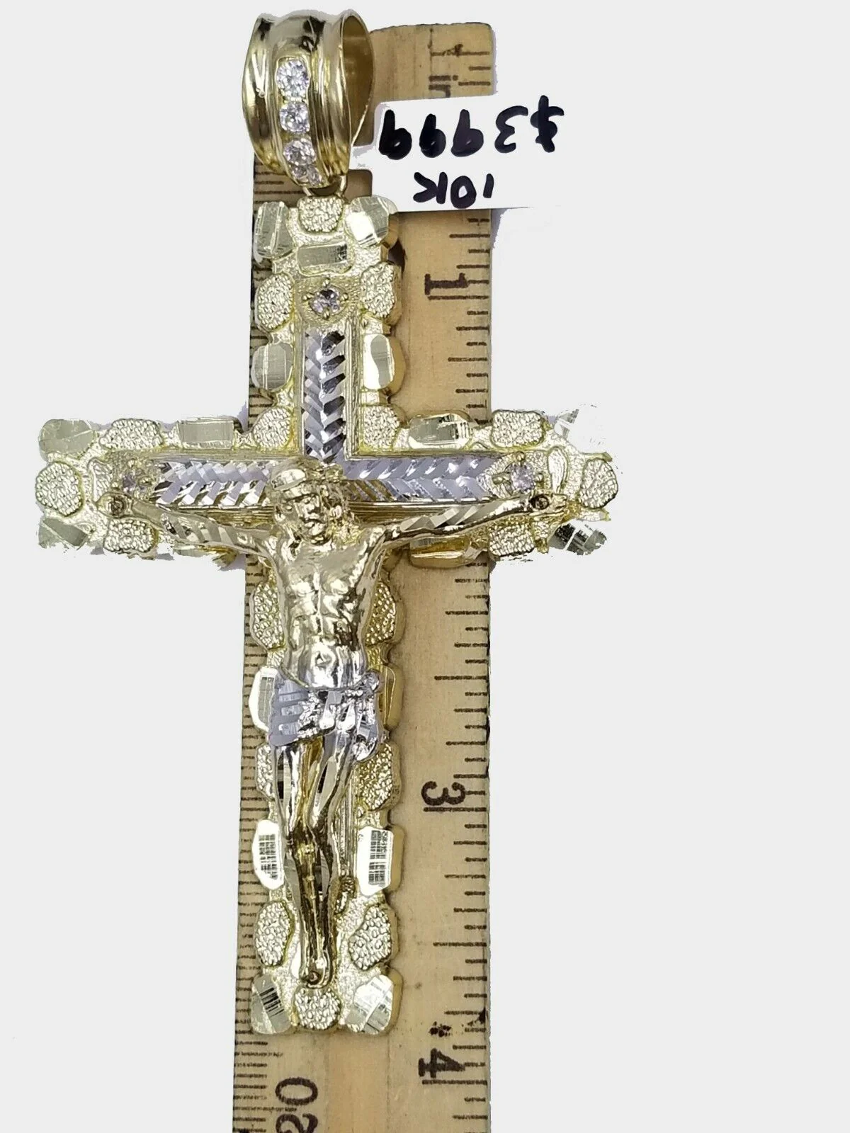 Real 10k Yellow Gold Men Jesus Cross Charm with Miami Cuban Chain Diamond Cut - Image 3