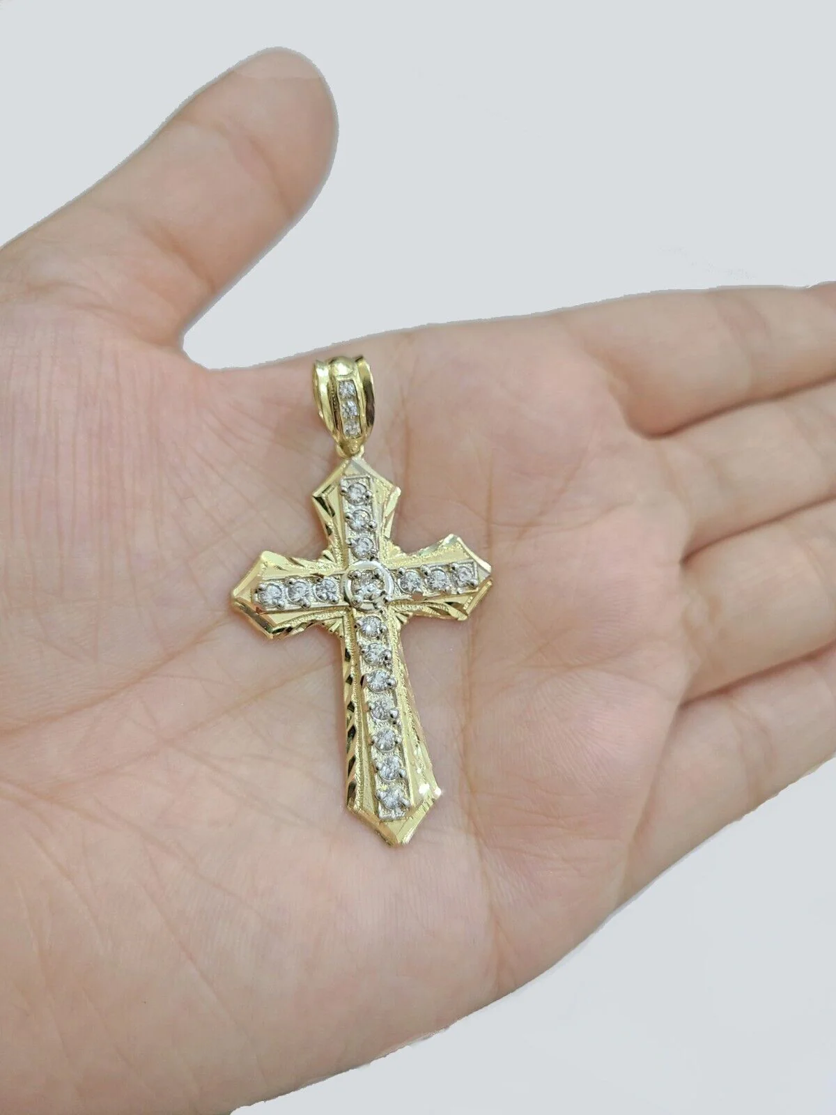 Real 10k Yellow Gold Miami Cuban Chain 5mm 18" inch Necklace Jesus Cross Charm - Image 6