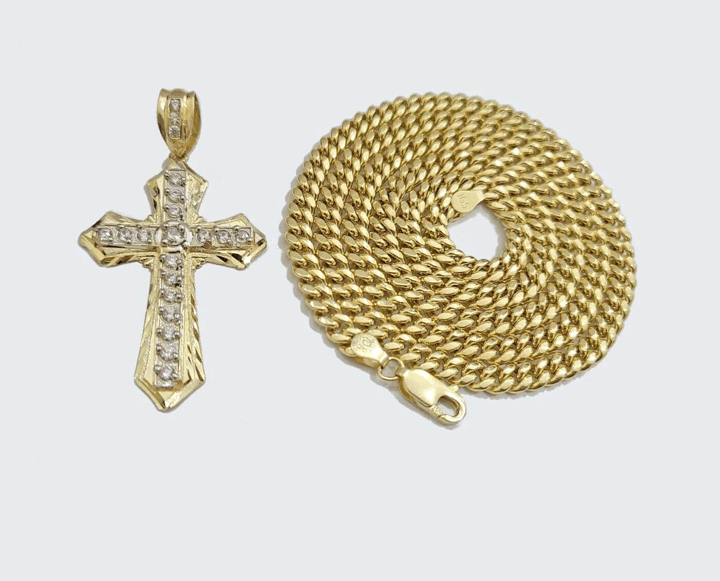 Real 10k Yellow Gold Miami Cuban Chain 5mm 26" inch Necklace Jesus Cross Charm - Image 3