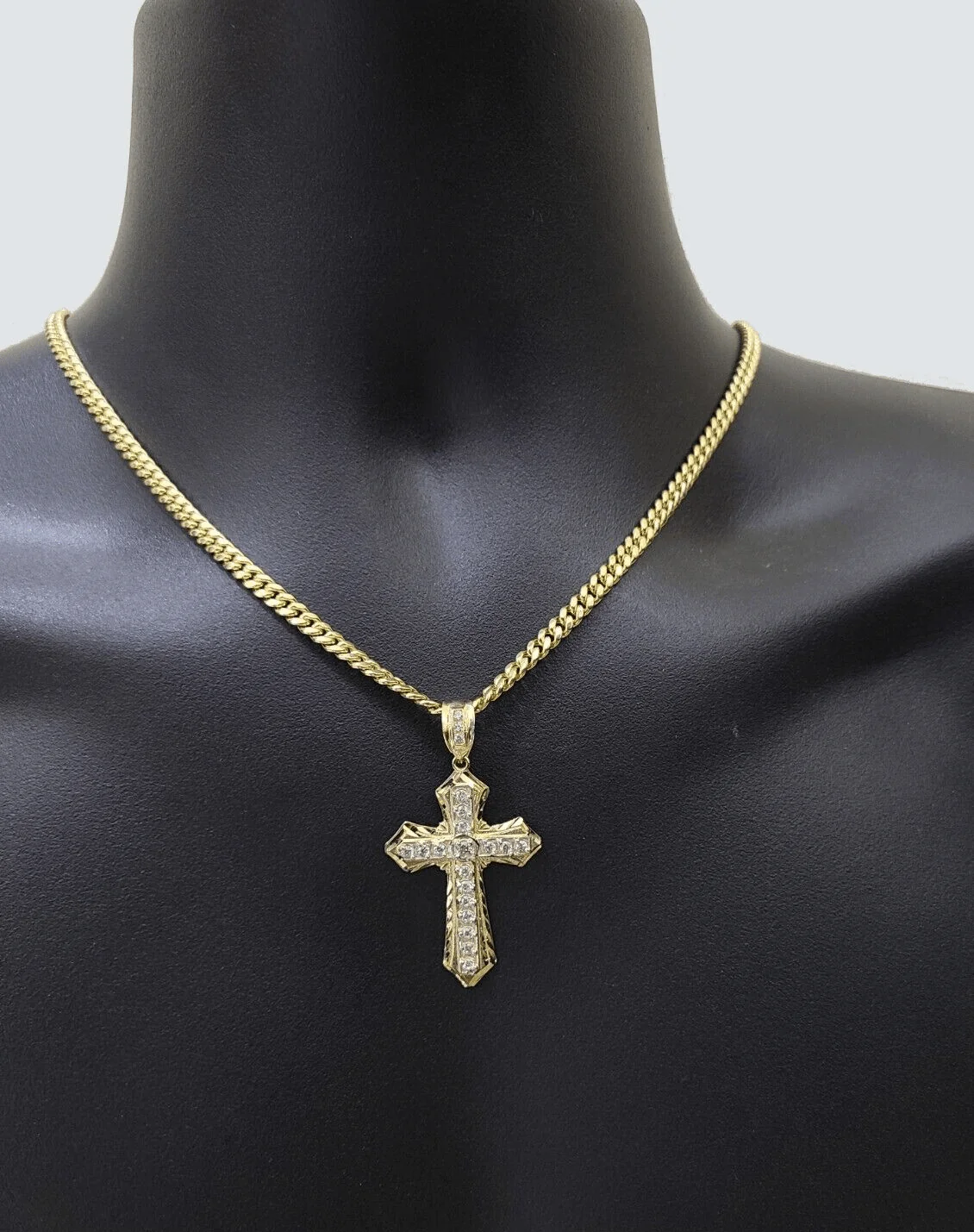 Real 10k Yellow Gold Miami Cuban Chain 5mm 26" inch Necklace Jesus Cross Charm - Image 4