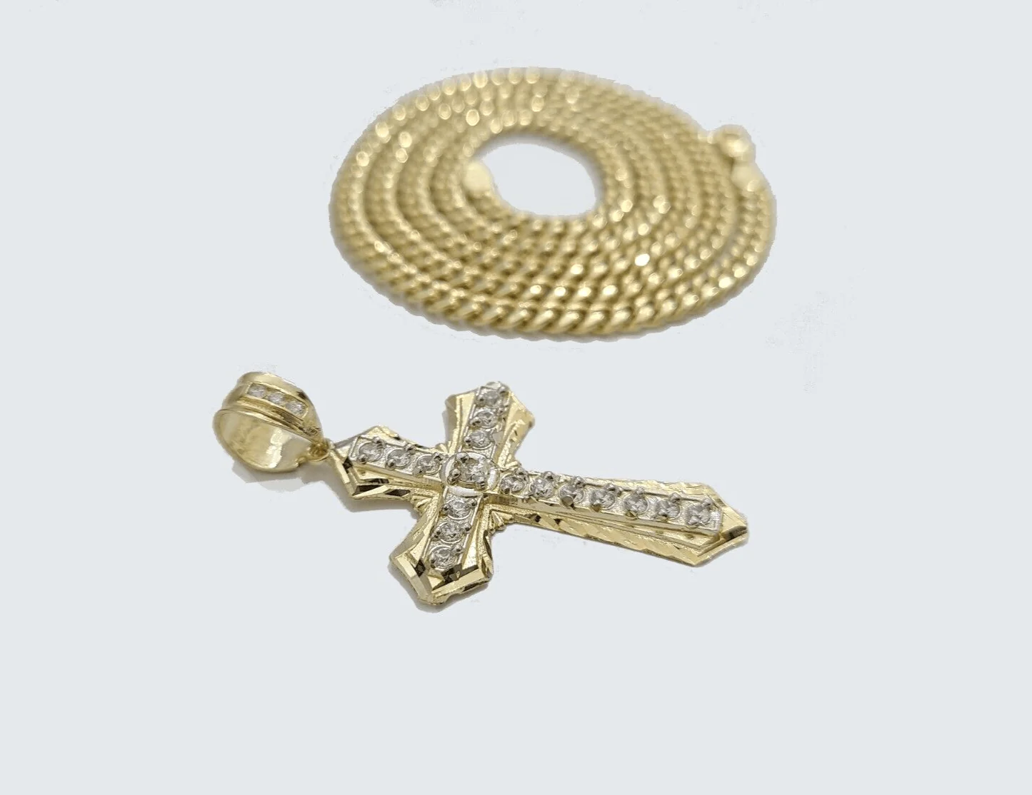 Real 10k Yellow Gold Miami Cuban Chain 5mm 28" inch Necklace Jesus Cross Charm - Image 2