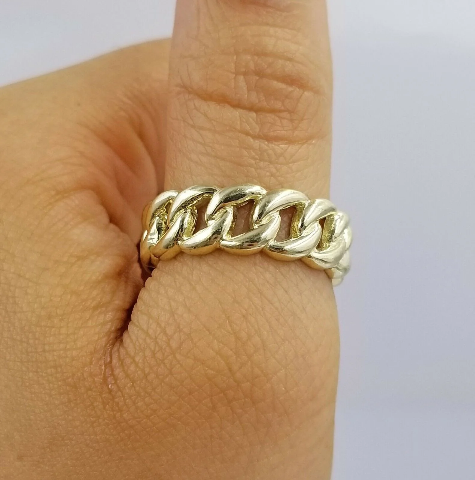 REAL 10K Yellow Gold Miami Cuban Ring Band Style Sizable Rings Men Women Pinky All Sizes
