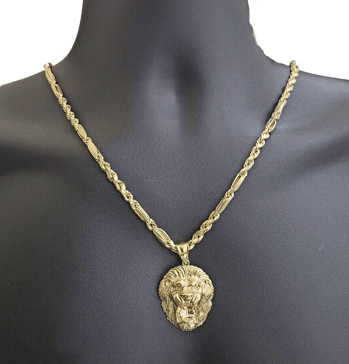 Real 10k Yellow Gold Milano Rope Chain 22 Inch Necklace Lion Head Charm Pendant - Image 2