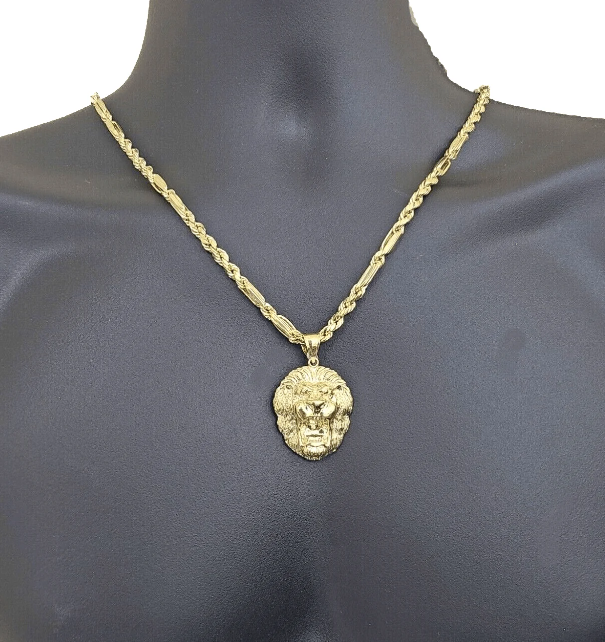 Real 10k Yellow Gold Milano Rope Chain 22 Inch Necklace Lion Head Charm Pendant - Image 3