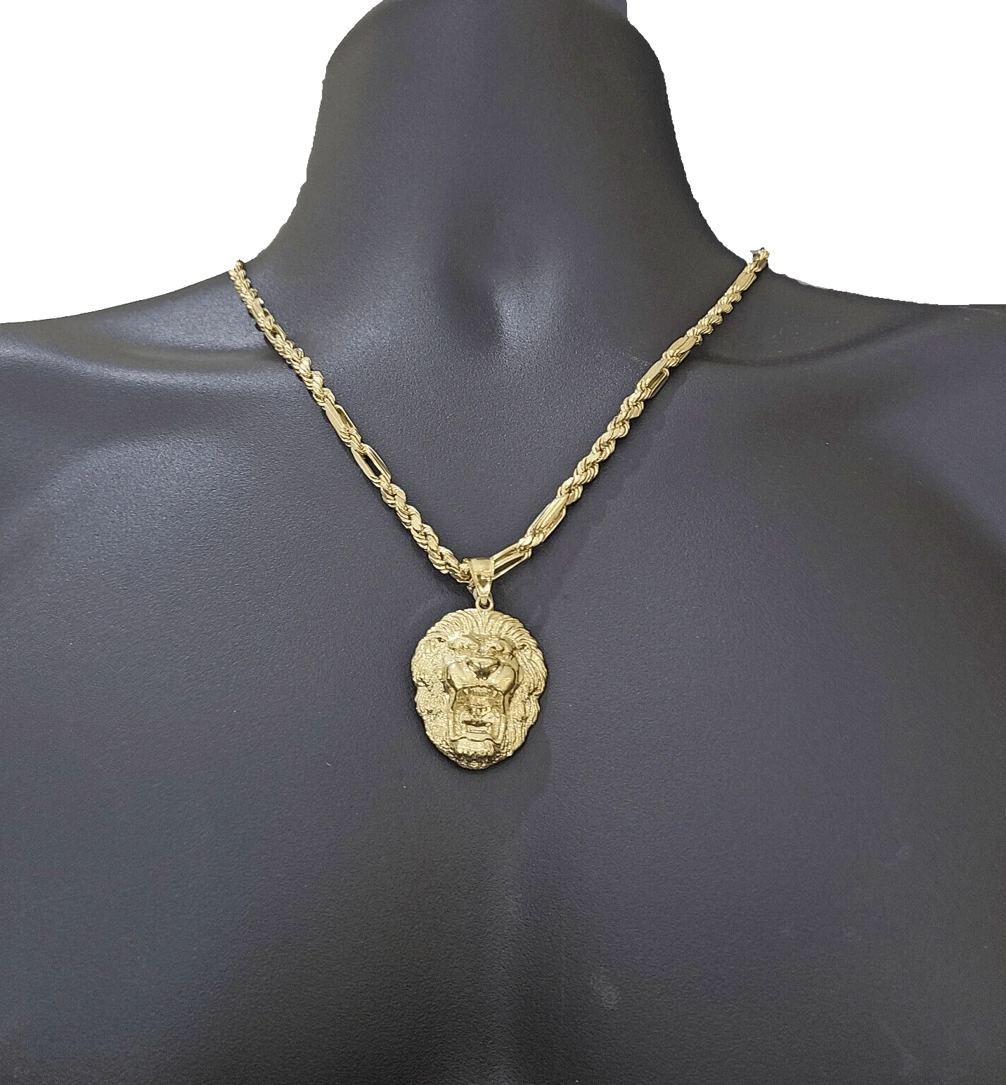 Real 10k Yellow Gold Milano Rope Chain 22 Inch Necklace Lion Head Charm Pendant - Image 5