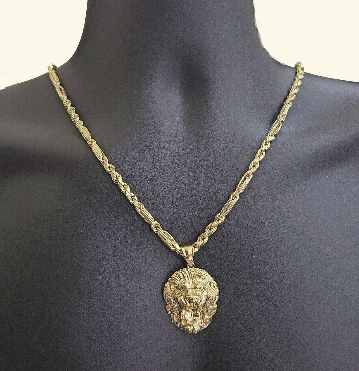 Real 10k Yellow Gold Milano Rope Chain 26''  Necklace Lion Head charm pendant - Image 4