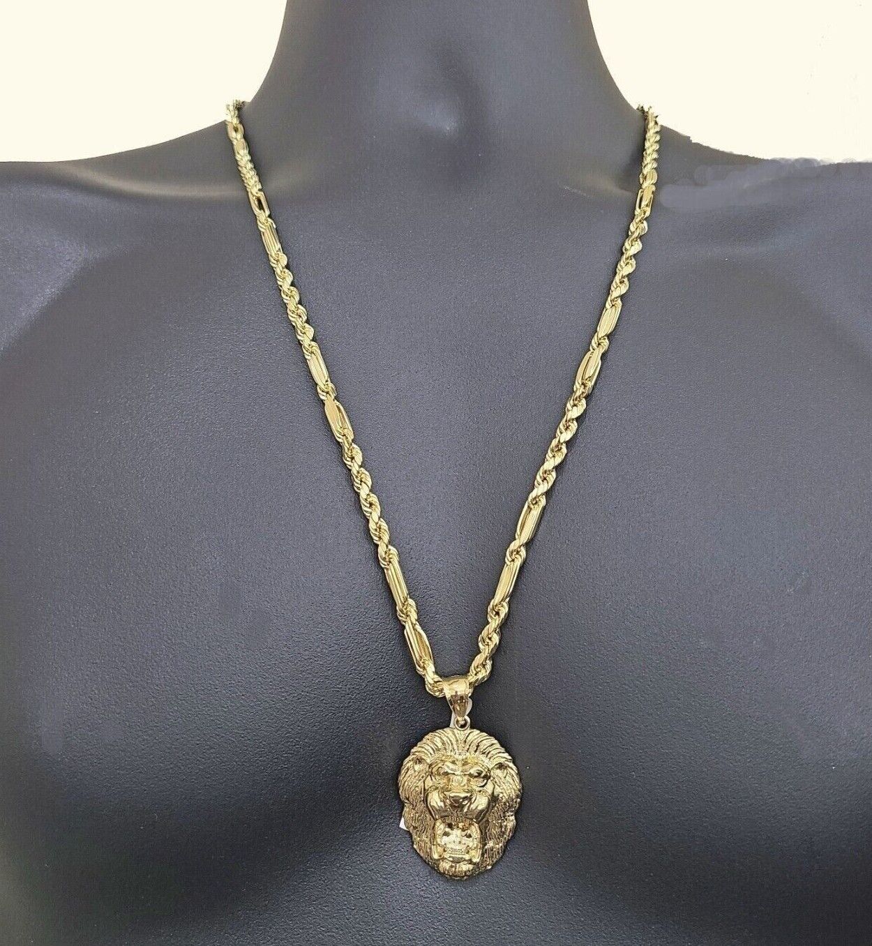 Real 10k Yellow Gold Milano Rope Chain 26''  Necklace Lion Head charm pendant - Image 7