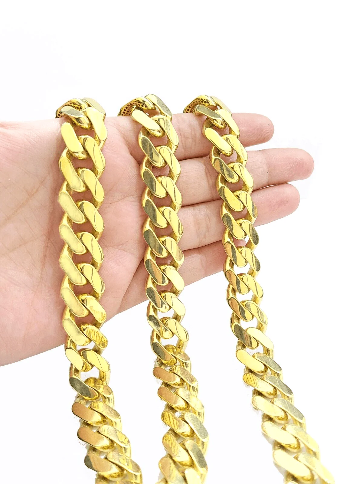 Real 10k Yellow Gold Necklace Monaco Chain  15mm 30" inch 10kt Unisex Chain - Image 4