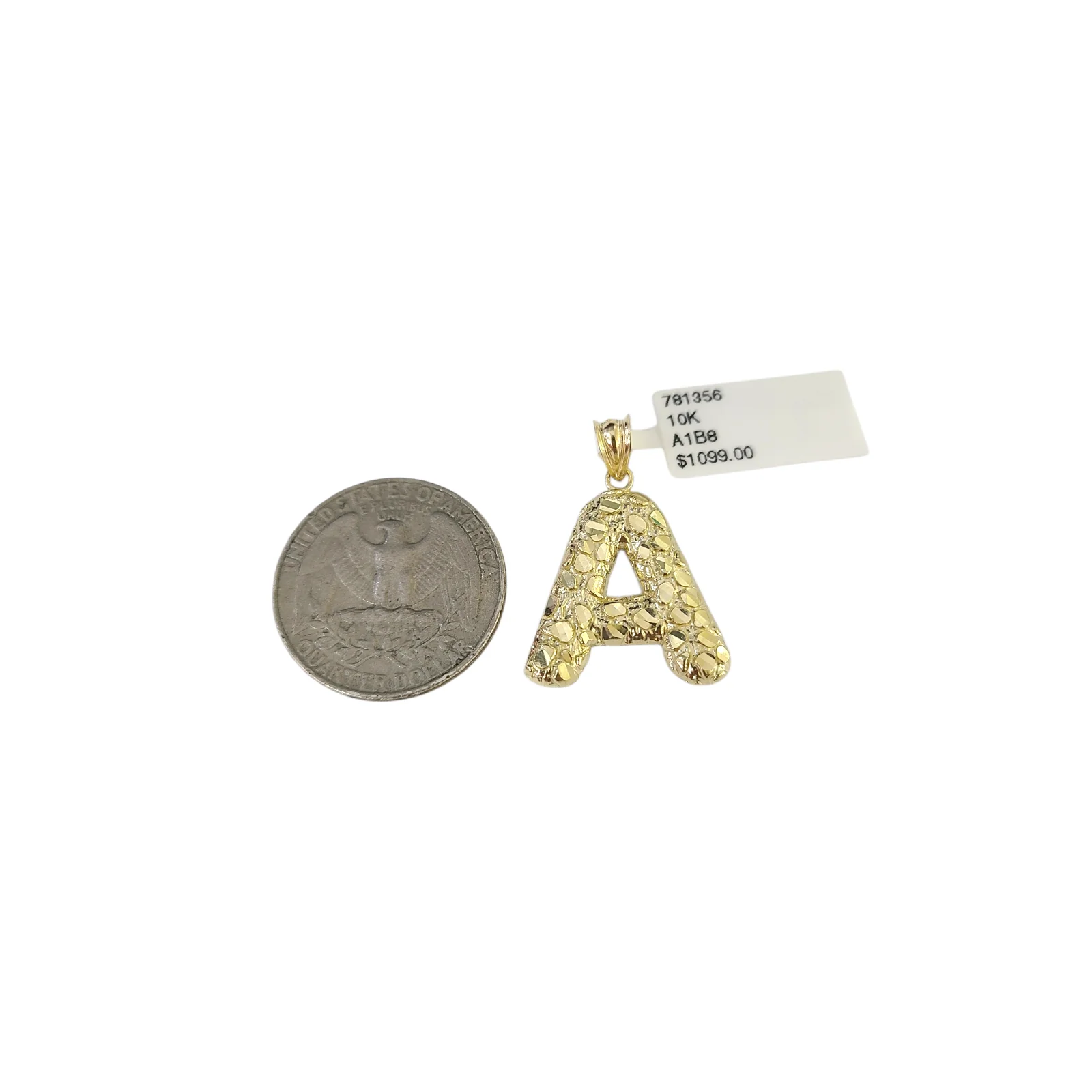 Real 10k Yellow Gold Nugget A Initial Alphabet Charm Pendant 10KT - Image 3