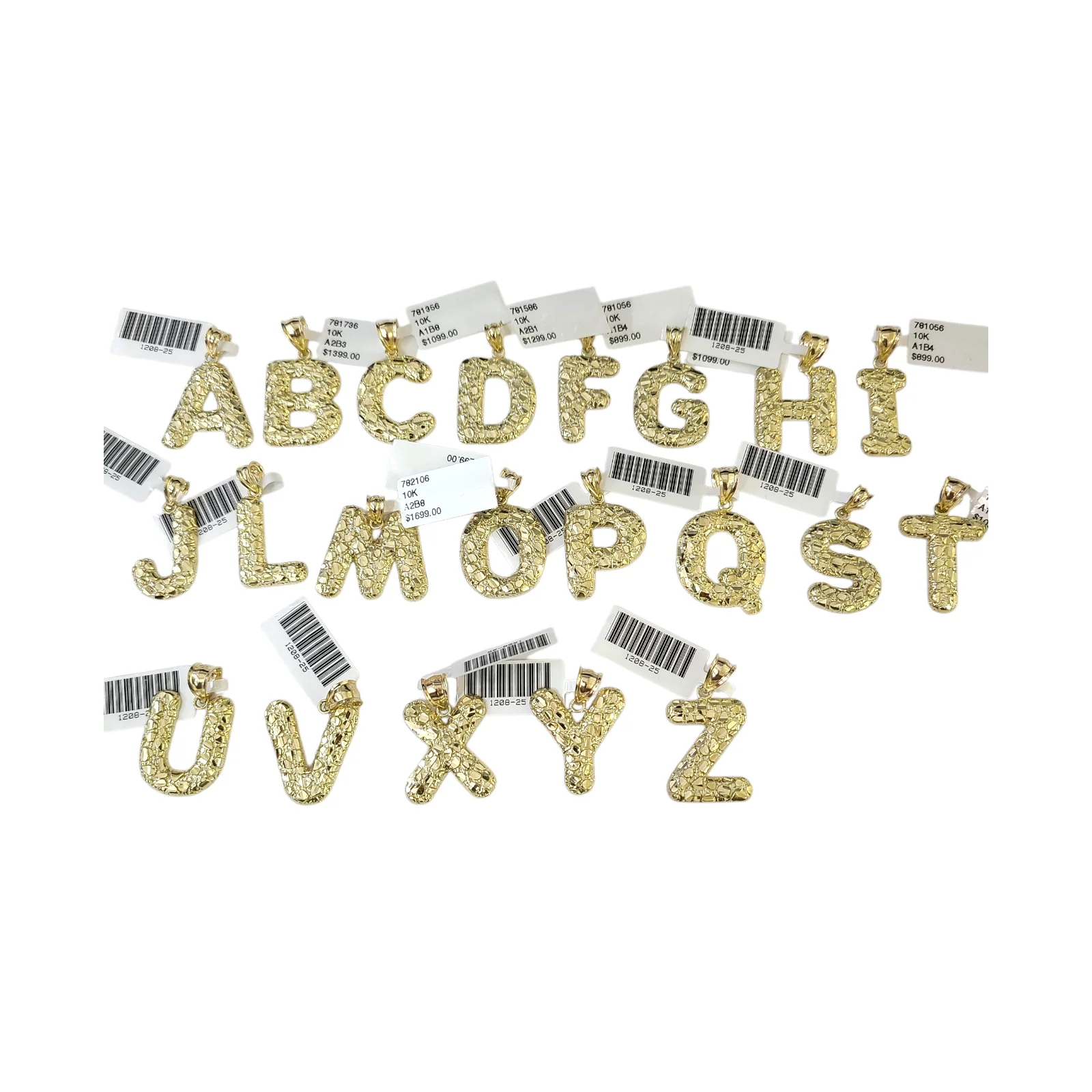 Real 10K Yellow Gold Nugget Alphabet Initials Charm Pendant Genuine 10Kt A to Z - Image 2
