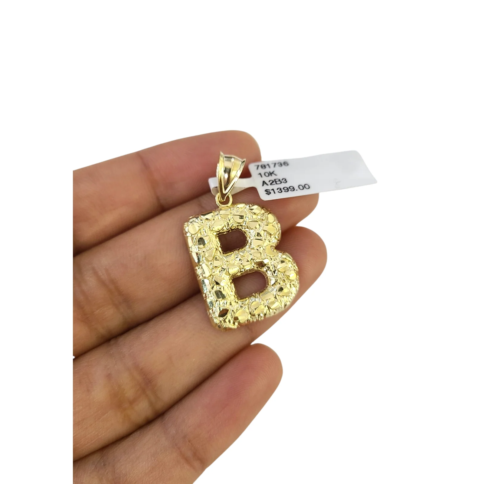 Real 10k Yellow Gold Nugget B Initial Alphabet Charm Pendant 10KT - Image 3