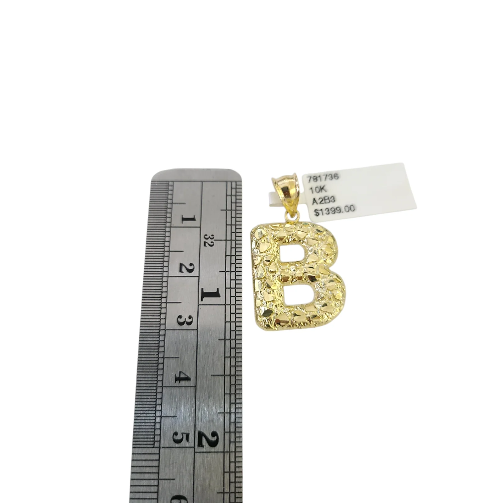 Real 10k Yellow Gold Nugget B Initial Alphabet Charm Pendant 10KT - Image 4