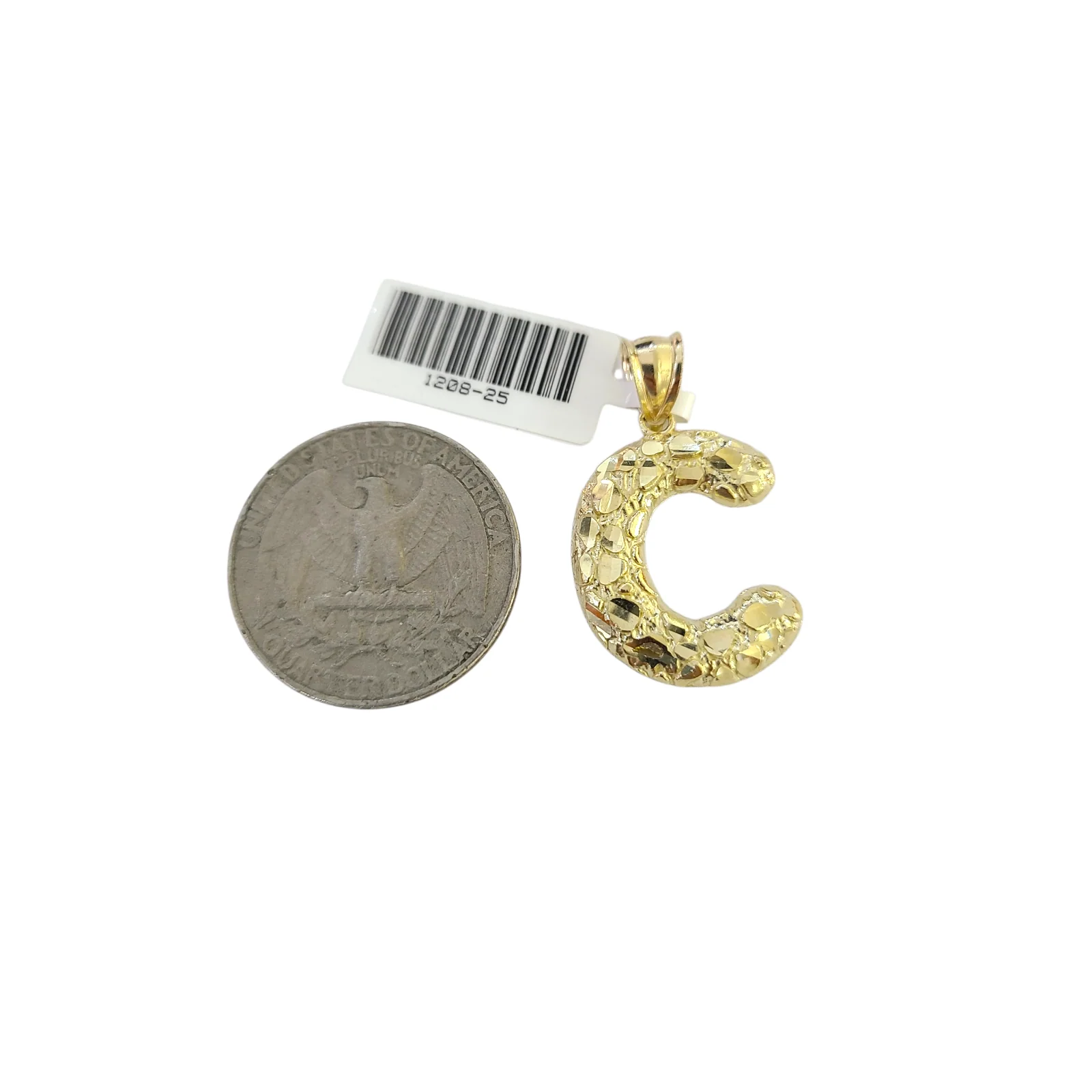 Real 10k Yellow Gold Nugget C Initial Alphabet Charm Pendant 10KT - Image 2