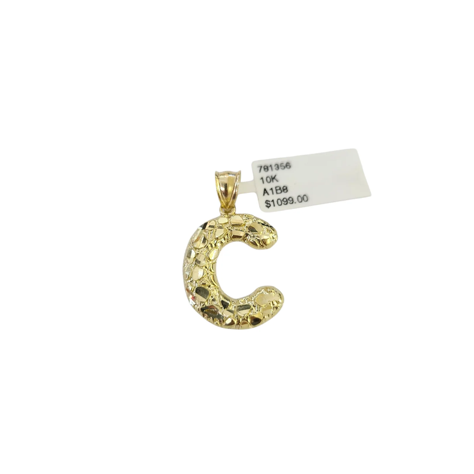 Real 10k Yellow Gold Nugget C Initial Alphabet Charm Pendant 10KT - Image 4
