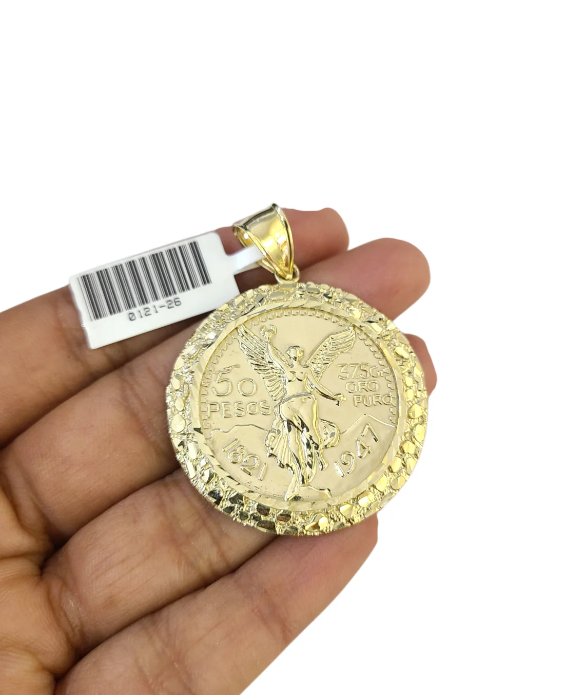 Real 10k Yellow Gold Nugget Centenario Coin Pendant Charm 2 inch 50 Pesos 1947 - Image 2