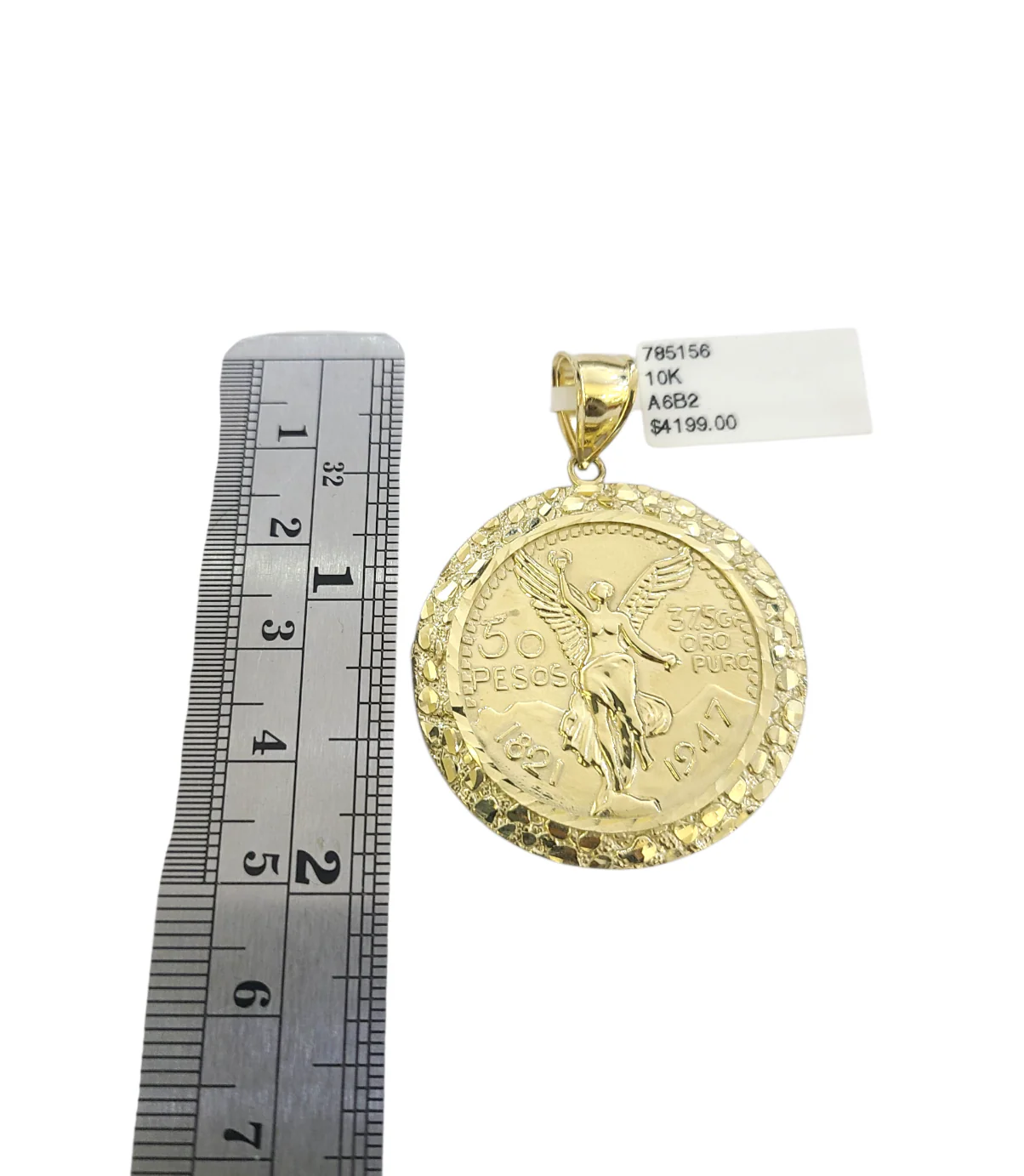 Real 10k Yellow Gold Nugget Centenario Coin Pendant Charm 2 inch 50 Pesos 1947 - Image 3