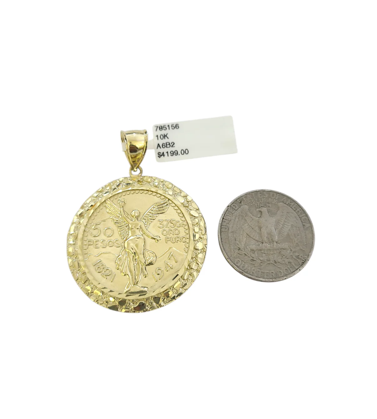 Real 10k Yellow Gold Nugget Centenario Coin Pendant Charm 2 inch 50 Pesos 1947 - Image 4