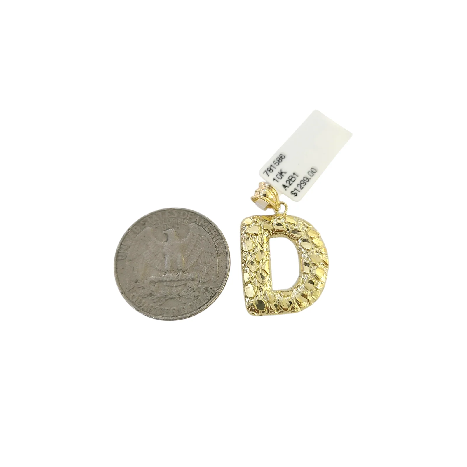 Real 10k Yellow Gold Nugget D Initial Alphabet Charm Pendant 10KT - Image 2