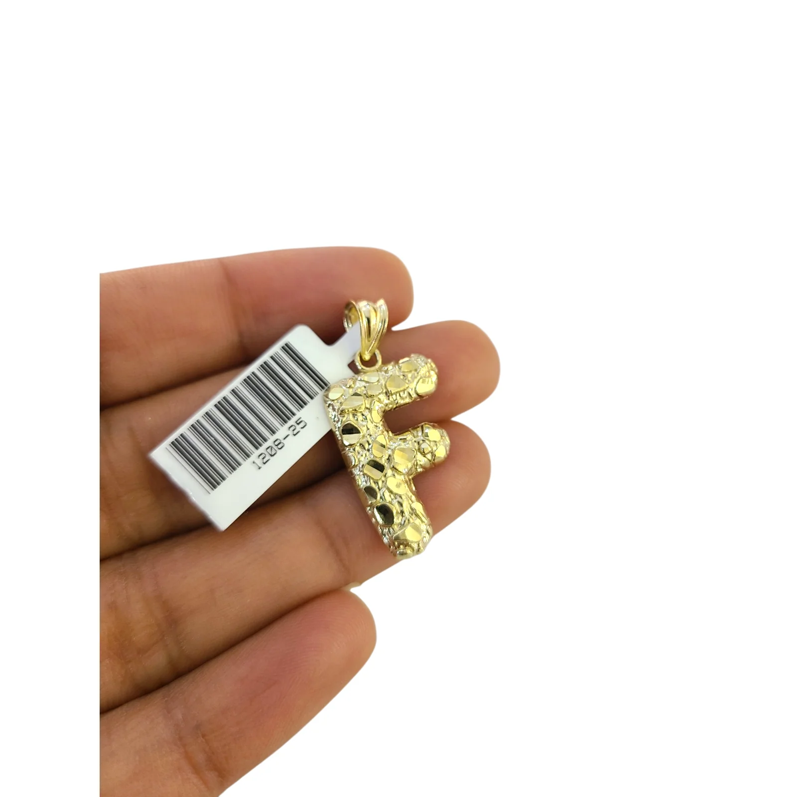 Real 10k Yellow Gold Nugget F Initial Alphabet Charm Pendant 10KT - Image 2