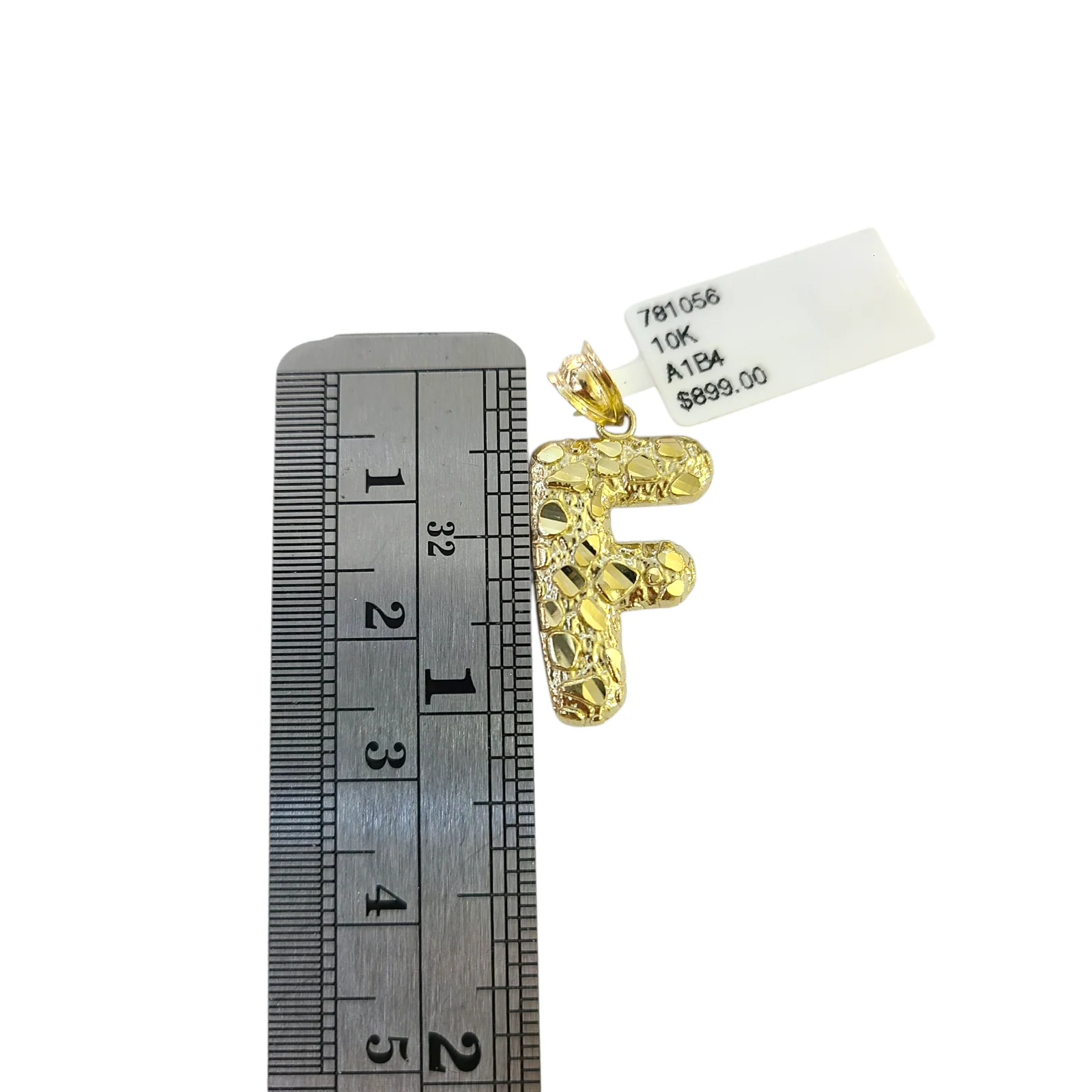 Real 10k Yellow Gold Nugget F Initial Alphabet Charm Pendant 10KT - Image 3