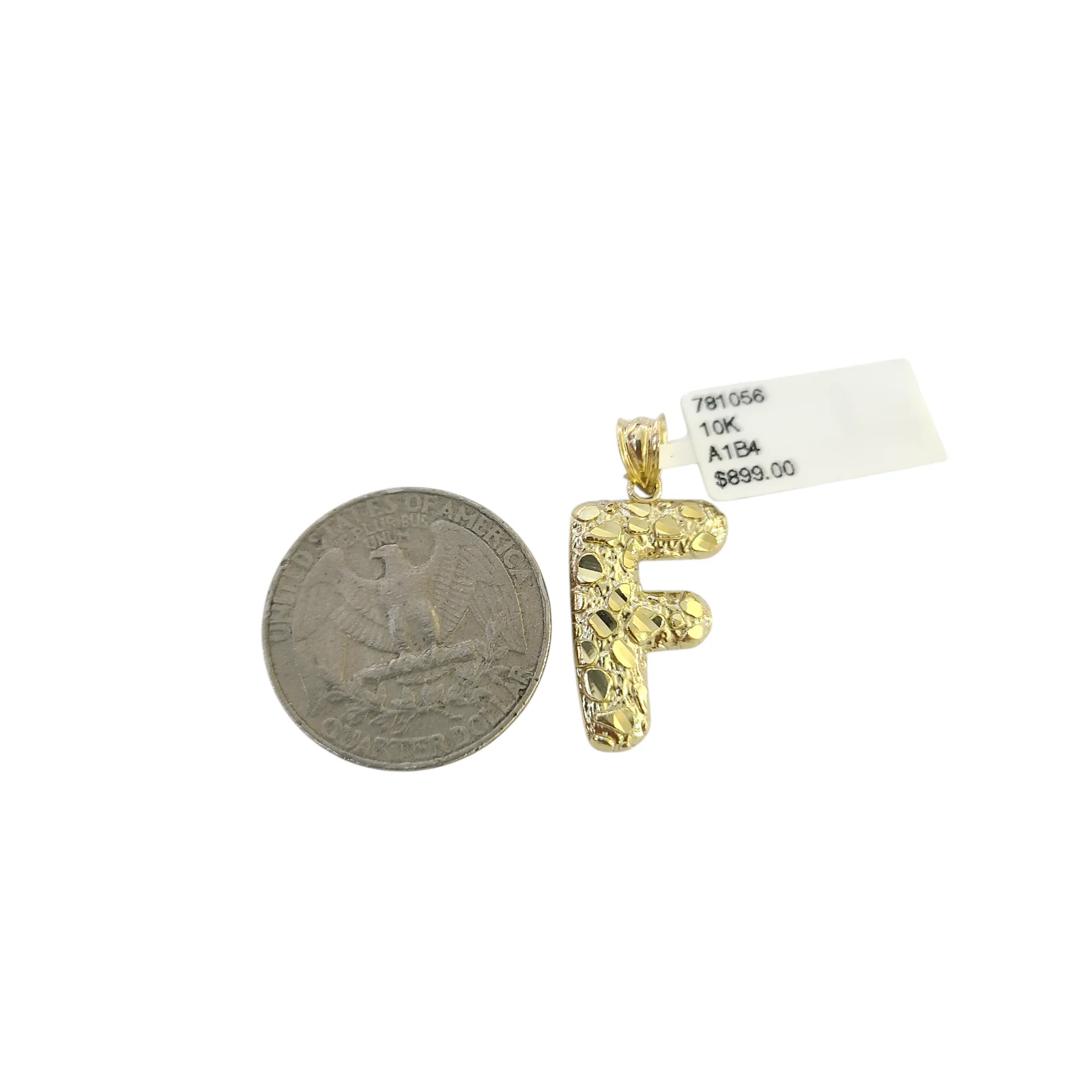 Real 10k Yellow Gold Nugget F Initial Alphabet Charm Pendant 10KT - Image 4