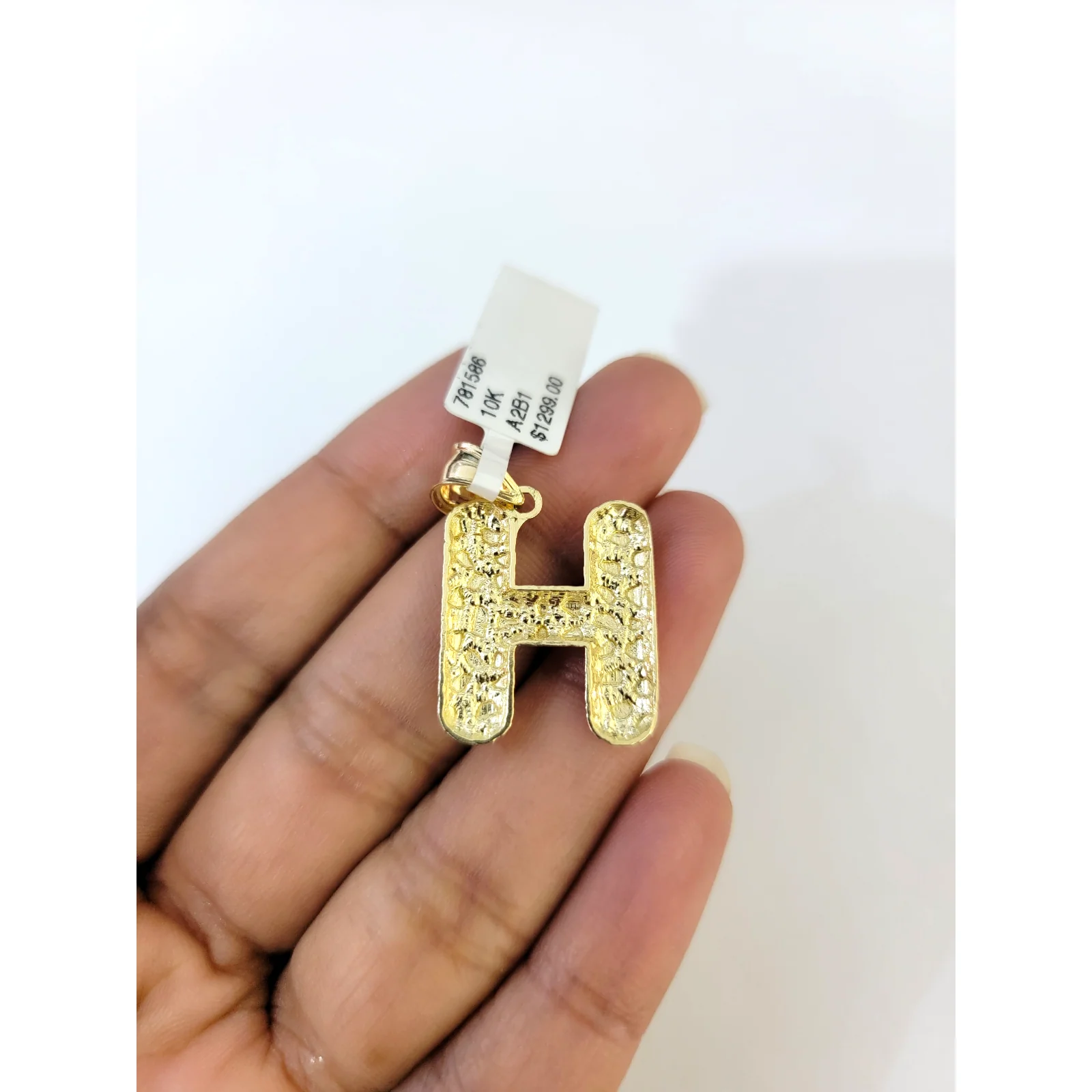 Real 10k Yellow Gold Nugget H Initial Alphabet Charm Pendant 10KT - Image 5