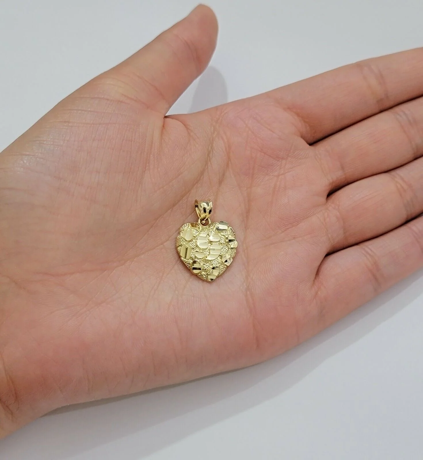 Real 10k Yellow gold nugget heart pendant charm 10kt gold