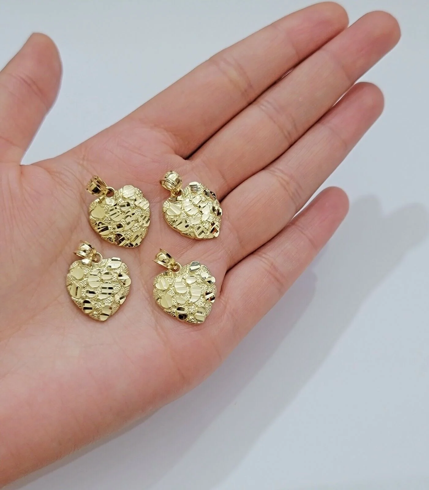 Real 10k Yellow gold nugget heart pendant charm 10kt gold - Image 2