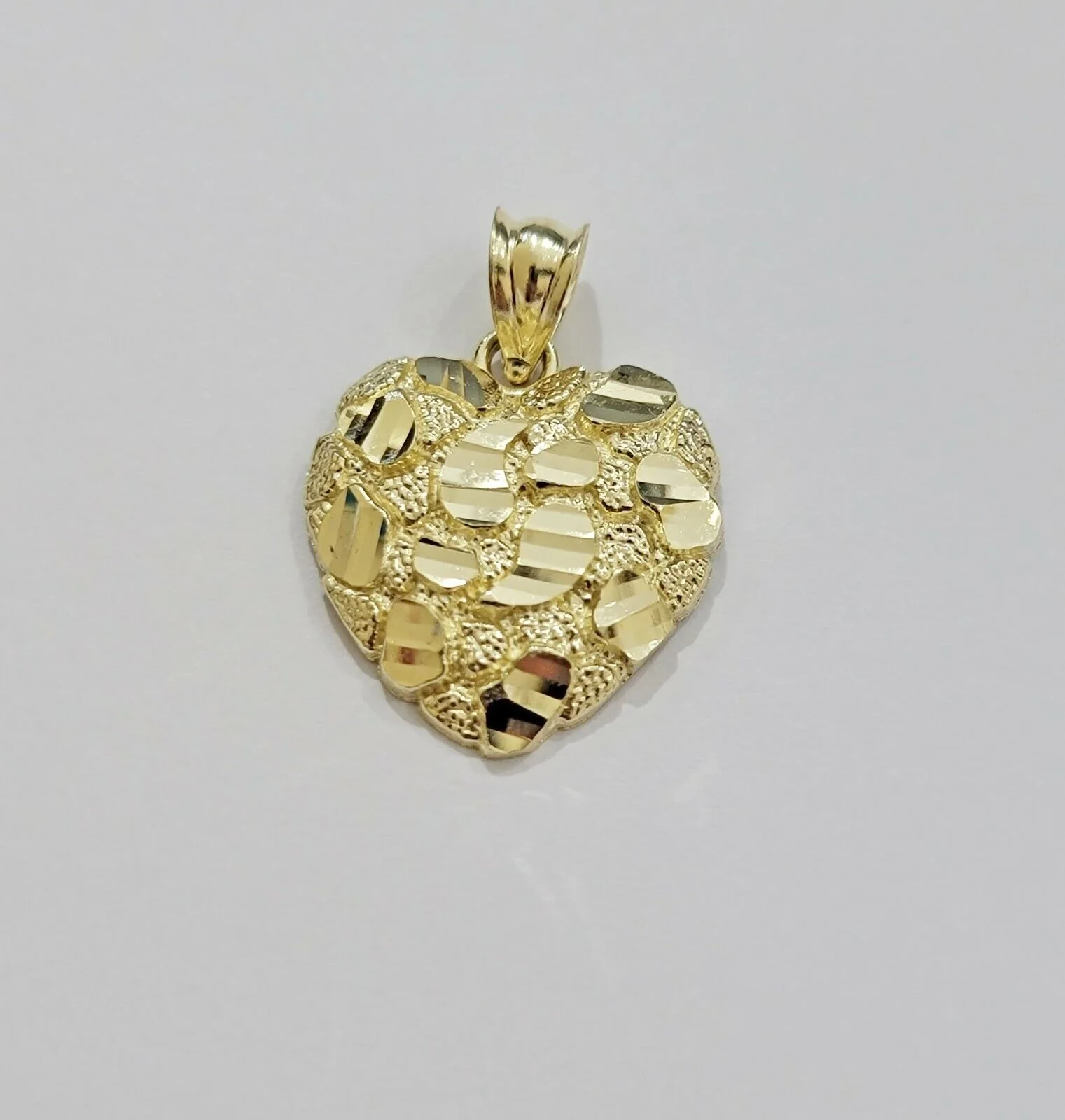 Real 10k Yellow gold nugget heart pendant charm 10kt gold - Image 3