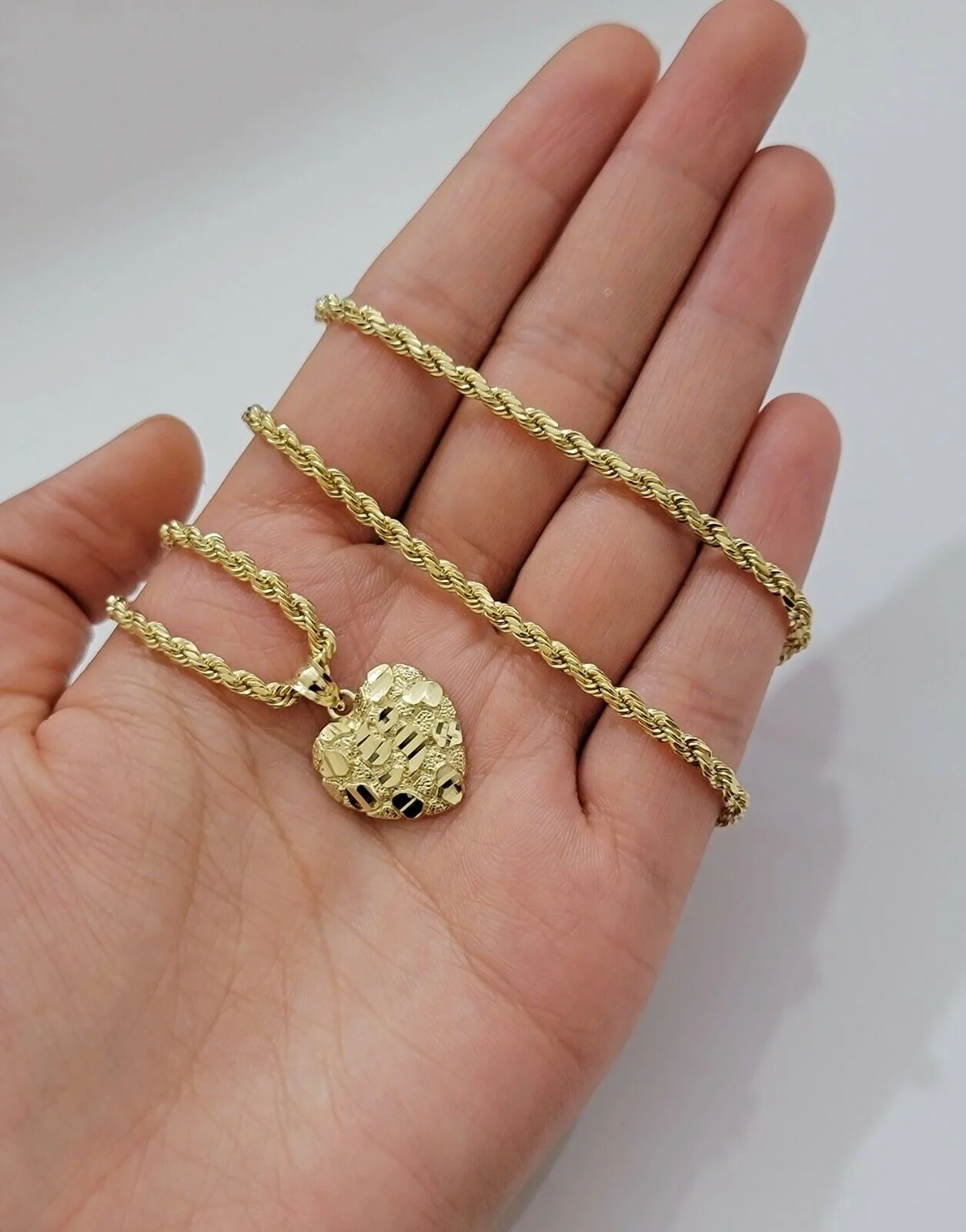 Real 10k Yellow gold nugget heart pendant charm 10kt gold - Image 4