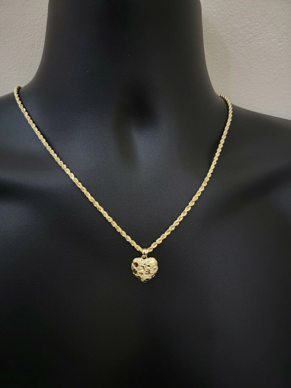 Real 10k Yellow gold nugget heart pendant charm 10kt gold - Image 7