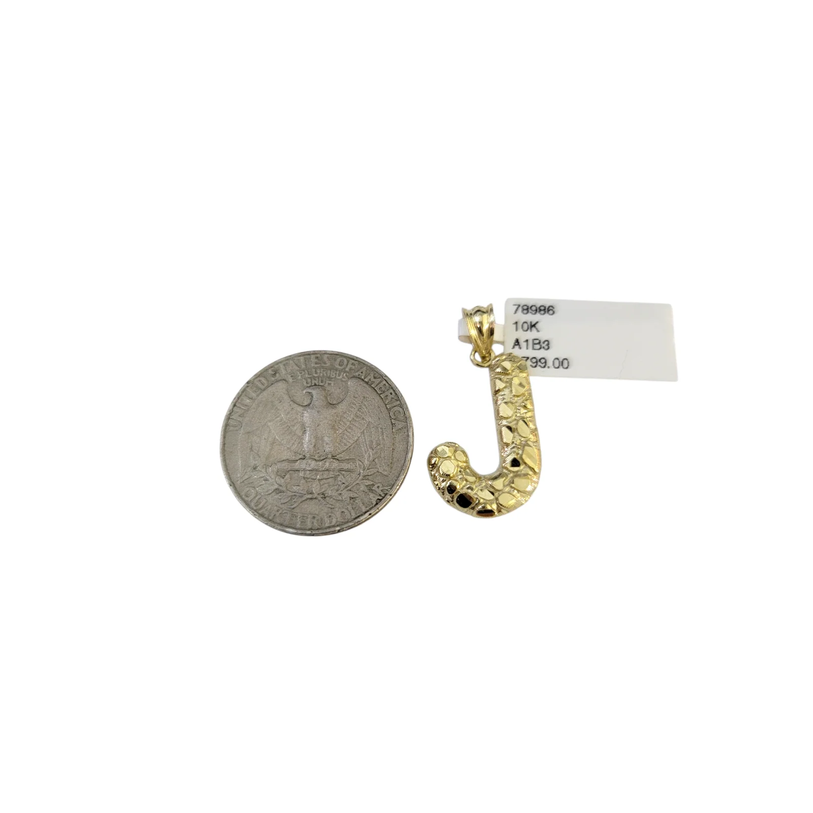 Real 10k Yellow Gold Nugget J Initial Alphabet Charm Pendant 10KT - Image 2